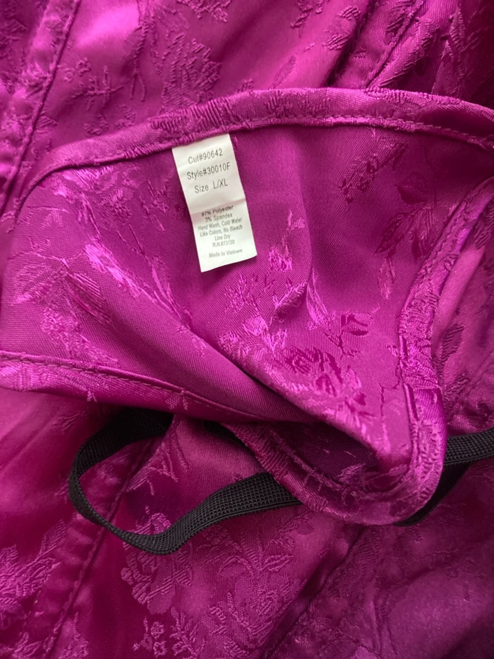 Fuchsia Satin Lace Bustier Top with matching Thong - Picture 6 of 11